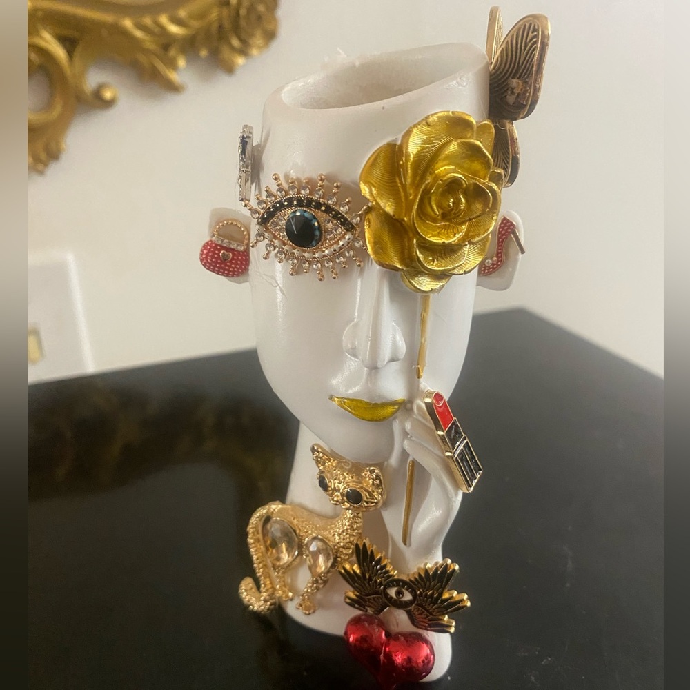 Vase Planter Sculptural Face Decorated Hand-Crafted One of a Kind